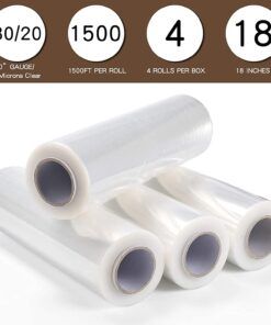 Prinko 18" x 1500ft x 80 Gauge Thick (20 Micron) Clear Cast Pallet Stretch Wrap Film Pack of 4 Rolls, 1500' Per Roll, Total 6000' (4 Rolls) 5 615xrQnVmXS