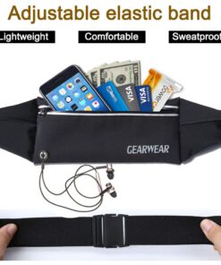 GEARWEAR Running Waist Belt Fanny Pack Phone Holder for iPhone XR XS MAX 8 Plus Runner Pouch Bag Men Women for Workout Walking Fitness Exercise Gym Athletes Hiking BLACK/ 27"-45" 14 6161 6N4pAL