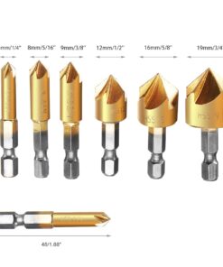 Baban Countersink Drill Bit,Countersink Drill Bit Set 6 Pcs 1/4'' Hex Shank HSS 5 Flute Countersink 90 Degree Center Punch Tool Sets for Wood Quick Change Bit 6mm-19mm 26 6161XGKVWL
