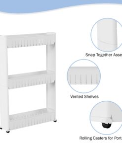 Lavish Store 3-Tier Rolling Cart – Narrow-Space Kitchen or Bathroom Slim Slide Shelves – Organization and Storage Furniture by Lavish Home, (L) 19.5” x (W) 5” x (H) 28”, White 33 6161jqkqWmL