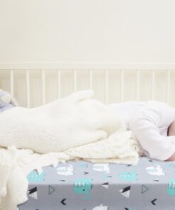 Stretchy Fitted Crib Sheets Set BROLEX 2 Pack Portable Crib Mattress Topper for Baby Boys Girls,Ultra Soft Jersey,Full Standard,Elephant & Whale Grey Teal 25 6161xe0BV3L 2