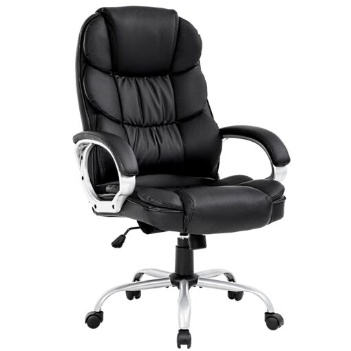 BestOffice Office Chair Cheap Desk Chair Ergonomic Computer Chair with Lumbar Support Arms Headrest PU Leather Modern Rolling Swivel Executive Chair for Back Pain Women Men Adults,Black Black