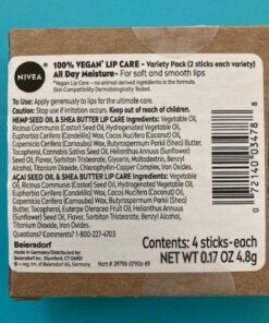 NIVEA Vegan Lip Care Variety Pack, Acai Seed Oil Shea Butter Lip Balm Sticks and Hemp Seed Oil Shea Butter Lip Balm Sticks, Pack of 4 Acai and Hemp 4 Count (Pack of 1) 41 61622VdZmVL