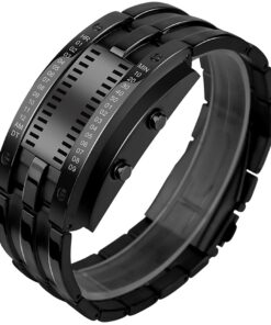 Alternative view of FANMIS Creative Mens Binary Matrix Blue LED Digital Watch Fashion Classic Black Plated Waterproof LED Backlight Bracelet Watches