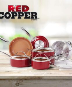 BulbHead Red Copper 10 PC Copper-Infused Ceramic Non-Stick Cookware Set 20 6163Y49UQmL