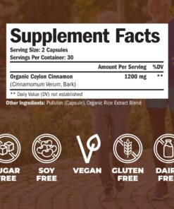 Organic Ceylon Cinnamon Capsules - Ceylon True Cinnamon Supplements (Canela de Ceylan) for Inflammation Balance, Cognitive Function, Metabolic, Antioxidant Support. Non-GMO. Vegan. 60 Caps Made in USA 26 6167xOKRrkL