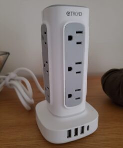 TROND Surge Protector Power Strip Tower - Flat Plug 6 ft Extension Cord with 12 Multiple Outlets, 4 USB Ports(1 USB C), Multi Plug Charging Tower, 1700J, for Home Office Supplies, Dorm Room Essentials 54 61684HZagdL