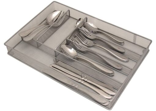 Mesh Large Cutlery Tray with Foam Feet - 6 Compartments - Kitchen Organization/Silverware Storage Utensil Flatware Tray