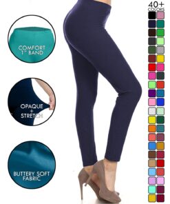 Leggings Depot Women's High Waist Leggings Soft 1” Waistband Solid Leggings Pants - Regular, Plus, 1X3X, 3X5X Full Length One Size Plus Navy 8 616B Qkep L 1