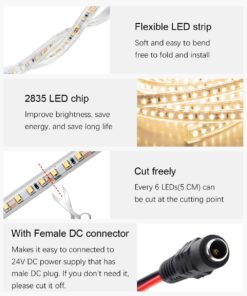 ALITOVE LED Strip Lights Warm White Waterproof 32.8ft 1200 LEDs 2835 SMD 24V DC 3500K Outdoor LED Flexible Ribbon for Kitchen Bedroom Garden Under-cabinet Backyard Hallways(No Power Supply & Adhesive) SMD 10M IP67 20 616FxBYpwGL