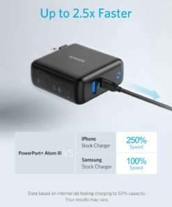 Anker 60W PIQ 3.0 & GaN Tech Dual Port Charger, PowerPort Atom III (2 Ports) Charger with a 45W USB C Port, for USB-C Laptops, MacBook, iPad Pro, iPhone, Galaxy, Pixel and More Black 18 616Gzxz3PgL