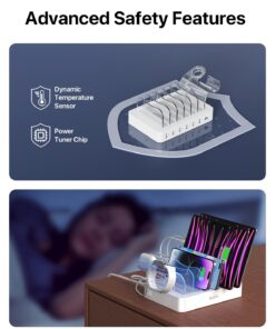 SooPii Premium 6-Port USB Charging Station Organizer for Multiple Devices, 6 Short Charging Cables and One Upgraded i-Watch Charger Holder Included, for Phones, Tablets, and Other Electronics, White 28 616HmfaUPpL