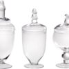 Set of Three (3) Mini Clear Glass Apothecary Jars - Candy Buffet Jars - Home Decor Canisters Set