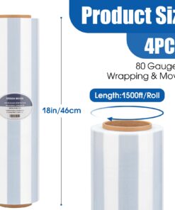 Green Moon 4PCS Stretch Wrap 18’’ 1500ft 80 Gauge Industrial Strength Shrink Wrap Roll Plastic Wrap Film for Moving Shipping Pallet Furniture 8 616NY6xathL