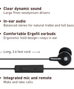 Panasonic ErgoFit Wired Earbuds, In-Ear Headphones with Microphone and Call Controller, Ergonomic Custom-Fit Earpieces (S/M/L), 3.5mm Jack for Phones and Laptops - RP-TCM125-K (Black) Black With Mic 35 616Q8EMxLXL