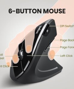 Perixx PERIMICE-713 Wireless Ergonomic Vertical Mouse - 800/1200/1600 DPI - Right Handed - Recommended with RSI User Black 17 616R6iv6HXS