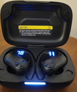 Bluetooth Headphones Wireless Earbuds 80hrs Playtime Wireless Charging Case Digital Display Sports Ear buds with Earhook Premium Deep Bass IPX7 Waterproof Over-Ear Earphones for TV Phone Laptop Black M 44 616aCi t00L