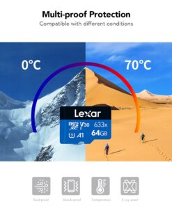 Lexar High-Performance 633x 64GB microSDXC UHS-I Card w/ SD Adapter, C10, U3, V30, A1, Full-HD & 4K Video, Up To 100MB/s Read, for Smartphones, Tablets, and Action Cameras (LSDMI64GBBNL633A) Single 25 616bRc9QZdS