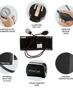 White Coat Deluxe Aneroid Sphygmomanometer Professional Blood Pressure Monitor with Adult Sized Black Cuff and Carrying Case 4 Piece Set 30 616coCEJ4mL