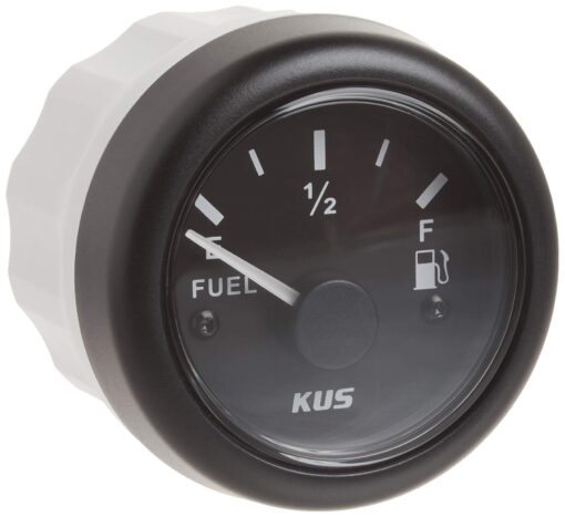 KUS CPFR, 240-33 Ohm, Electric Fuel Level Gauge, 12V / 24V, 2" (52mm) with Backlight Black Plastic