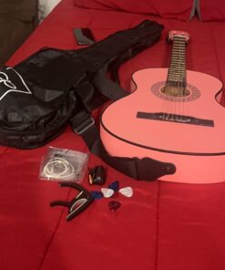 Best Choice Products 38in Beginner All Wood Acoustic Guitar Starter Kit w/Gig Bag, Digital Tuner, 6 Celluloid Picks, Nylon Strings, Capo, Cloth, Strap w/Pick Holder - Pink 32 616fEGwT44L
