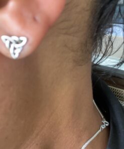 Rhodium Plated Sterling Silver Womens Irish Celtic Triquetra Triangle Stud Earrings - 0.27in 24 616g3pUi25L