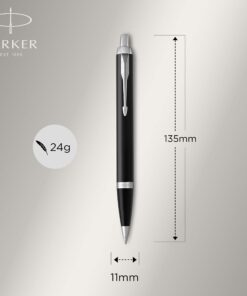 Parker IM Ballpoint Pen, Black Lacquer Chrome Trim with Medium Point Blue Ink Refill (1931665) 9 616gWYXNy L