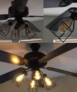 Newhouse Lighting WLG1B Ca Metal Guard for Ceiling Fan, Pendant String Light and Vintage Lamp Shades/Cover, Industrial Wire Fixture Iron Bird Cage, 1 Count (Pack of 1), Black 1 Count (Pack of 1) 26 616grXb7C6L