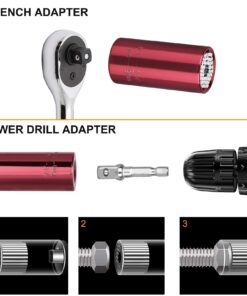 Linkstyle 4PCS Universal Socket Grip Tool Set, 7mm-19mm Socket Wrench with Power Drill Adapter Multi-Function Wrench Repair Kit Ratchet Gadgets, Gifts for Men Husband Boyfriend DIY Handyman Red 11 616hqGs97mL