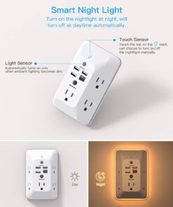 Outlet Extender with Night Light, Multi Plug Outlet, USB Wall Charger Surge Protector 4 USB Charging Port(1USB C), Power Strip Electrical Outlet Splitter Expander for Home Office Dorm Room ETL Listed 5 AC + 3 USB A +1 USB C & Light 19 616nc175uML