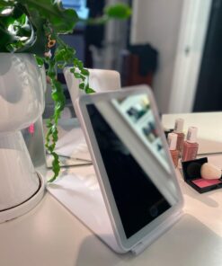 FUNTOUCH Rechargeable Travel Makeup Mirror with 72 Led Lights, Portable Lighted Beauty Mirror, 3 Color Lighting, Dimmable Touch Screen, Tabletop LED Folding Cosmetic Vanity Mirror White 39 616pZKRvNQL