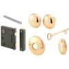 Prime-Line E 2437 Vertical Trim Vintage Lock Set – Cast Steel, Brass Plated Knobs, Antique Skeleton Key Lock System – 2-1/2” Backset, Surface Mounted, Right-Hand Swing-In Interior Doors (Single Pack) 22 616pjmjsjiL