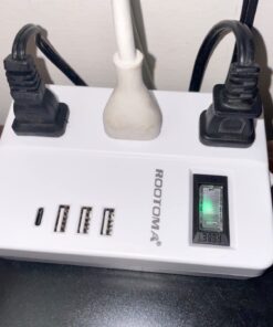 2 Prong Extension Cord with USB-C, ROOTOMA 2 Prong to 3 Prong Outlet Adapter, 3 Outlet & 4 USB Charging Station, 3 Prong Adapter 4ft, Non-Grounded, for Polarized Two Prong Outlet, Old House, White 4ft-2pin 42 616sPHvLYsL