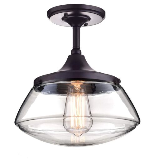 CLAXY Vintage Metal Glass Ceiling Light 1-Light Pendant Lighting Chandelier Oil-Rubbed Bronze