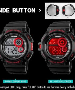 FANMIS Mens Military Multifunction Digital Watches 50M Water Resistant Electronic 7 Color LED Backlight Black Sports Watch red 23 616t2R5IEIL