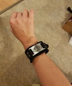 HAQUIL Viking Wiccan Egytian Black Brown Wide Leather Wristband Bracelet Ancient Medieval Jewelry Gift for Men Celtic Dragon - Black Leather 17 616tms5n EL