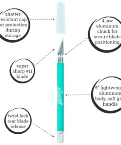 Excel Blades Soft Grip Hobby Knife, K18 with Safety Cap, American Made Light Duty Craft Knife (Green) Green (1) 9 616xMjBfvIL