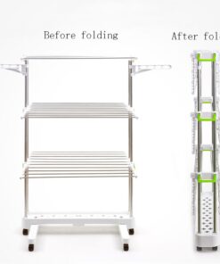 Newerlives BR505 3-Tier Collapsible Clothes Drying Rack with Casters, Laundry Drying Rack, Stainless Steel Hanging Rods, Indoor & Outdoor Use 23 617 7HxVmiL 2
