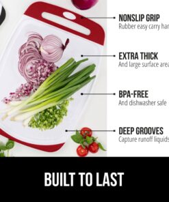 Alternative view of The Original Gorilla Grip Oversized 100% BPA Free Reversible Durable Kitchen Cutting Board Set of 3, Dishwasher Safe, Nonslip Handle Border Plastic Boards, Juice Grooves, Chopping Food, Cooking, Red Large (Pack of 3) Red/White