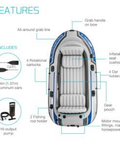 INTEX Excursion Inflatable Boat Series: Includes Deluxe 54in Aluminum Oars and High-Output Pump – SuperStrong PVC – Adjustable Seats with Backrest – Fishing Rod Holders – Welded Oar Locks 4-Person 29 617COvkqx L