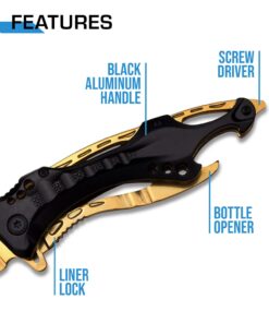 MTECH USA MT-A705 Series – Spring Assisted Folding Knife, Pocket Clip, Tactical, EDC, Self Defense Black/Gold 4.5-inch closed 29 617JGn1UGSL