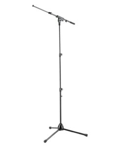 K&M Konig & Meyer 25200.500.55 Microphone Stand With 2 Piece Telescopic Boom Arm | Easy Height Adjustment | Folding Leg Design | Non-Slip Tripod Base | Pro Grade for all Musicians | German Made Black