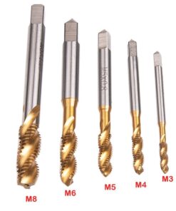 Alternative view of Rocaris 5 Pcs M3 M4 M5 M6 M8 Titanium Coated HSS Spiral Flute Metric Taps Set