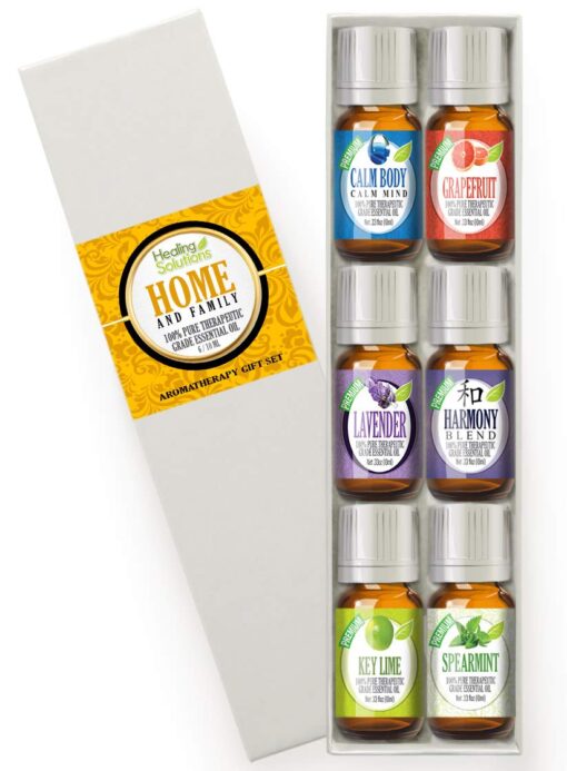 Essential Oil Set - Home & Family Set 100% Pure, Best Therapeutic Grade Essential Oil Kit - 6/10mL (Calm Body/Calm Mind, Lavender, Grapefruit, Harmony, Key Lime, and Spearmint) Home and Family Set 0.33 Fl Oz (Pack of 6)