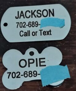 GoTags Stainless Steel Pet ID Tags, Personalized Dog Tags and Cat Tags, up to 8 Lines of Custom Text, Engraved on Both Sides, in Bone, Round, Heart, Bow Tie and More Rectangle Regular (Pack of 1) 28 617Sp18fyDL