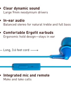 Alternative view of Panasonic ErgoFit Wired Earbuds, In-Ear Headphones with Microphone and Call Controller, Ergonomic Custom-Fit Earpieces (S/M/L), 3.5mm Jack for Phones and Laptops - RP-TCM125-A (Blue) Blue With Mic