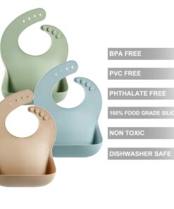PandaEar Set of 3 Cute Silicone Bibs for Babies & Toddlers (10-72 Months) Waterproof, Soft, Unisex, Non Messy (Brown/Blue/Green) 23 617Sxb1GlL