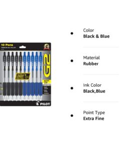 PILOT G2 Pens 0.5 mm - 10 Pack (5 Black and 5 Blue Pens) Premium Gel Ink Pens Extra Fine Point 0.5 Pens Refillable & Retractable Rolling Ball 13 617bk khUSL