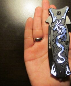 TAC Force TF-707 Series Assisted Opening Folding Knife, Black Half-Serrated Blade, Dragon Handle, 4-1/2-Inch Closed Blue 36 617dd ZhR9L