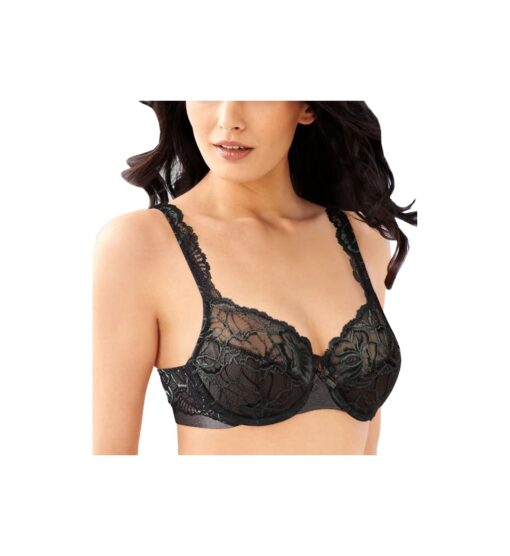 Bali Lace Desire Underwire Bra, Full-Coverage Lace Bra with Underwire Cups, Plunging Underwire Bra for Everyday Comfort 34B Black